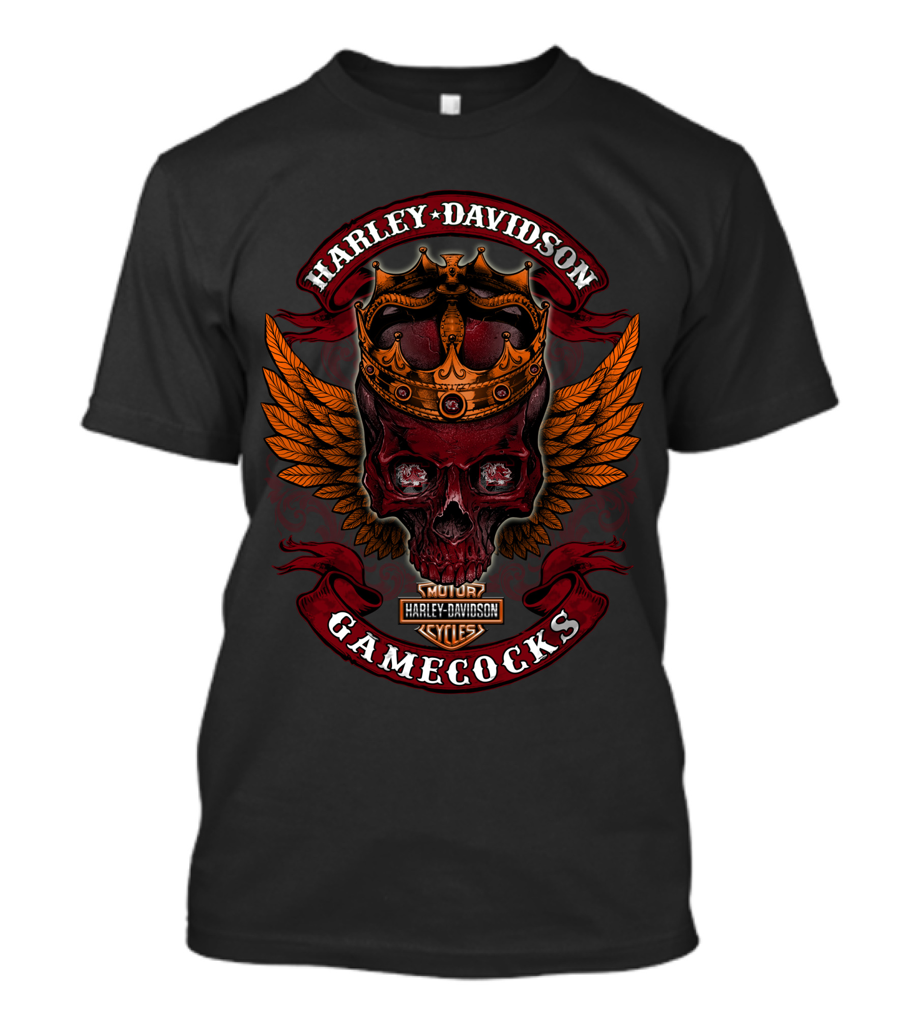 Harley Davidson Motor Cycles Skull Crown Wings Gamecocks T-Shirt