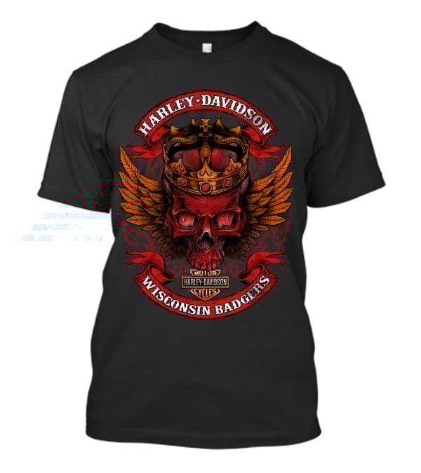 Harley Davidson Crowned Skull Wisconsin Badgers Mqt Cycles T-Shirt