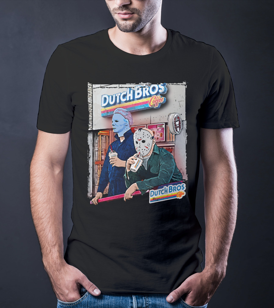 Dutch Bros Coffee Horror Characters Retro 80s T-Shirt