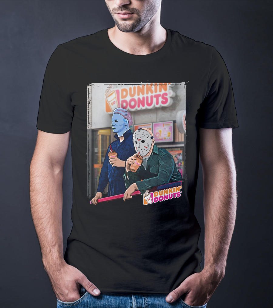 Dunkin Donuts Jason And Michael Halloween Mask Characters T-Shirt