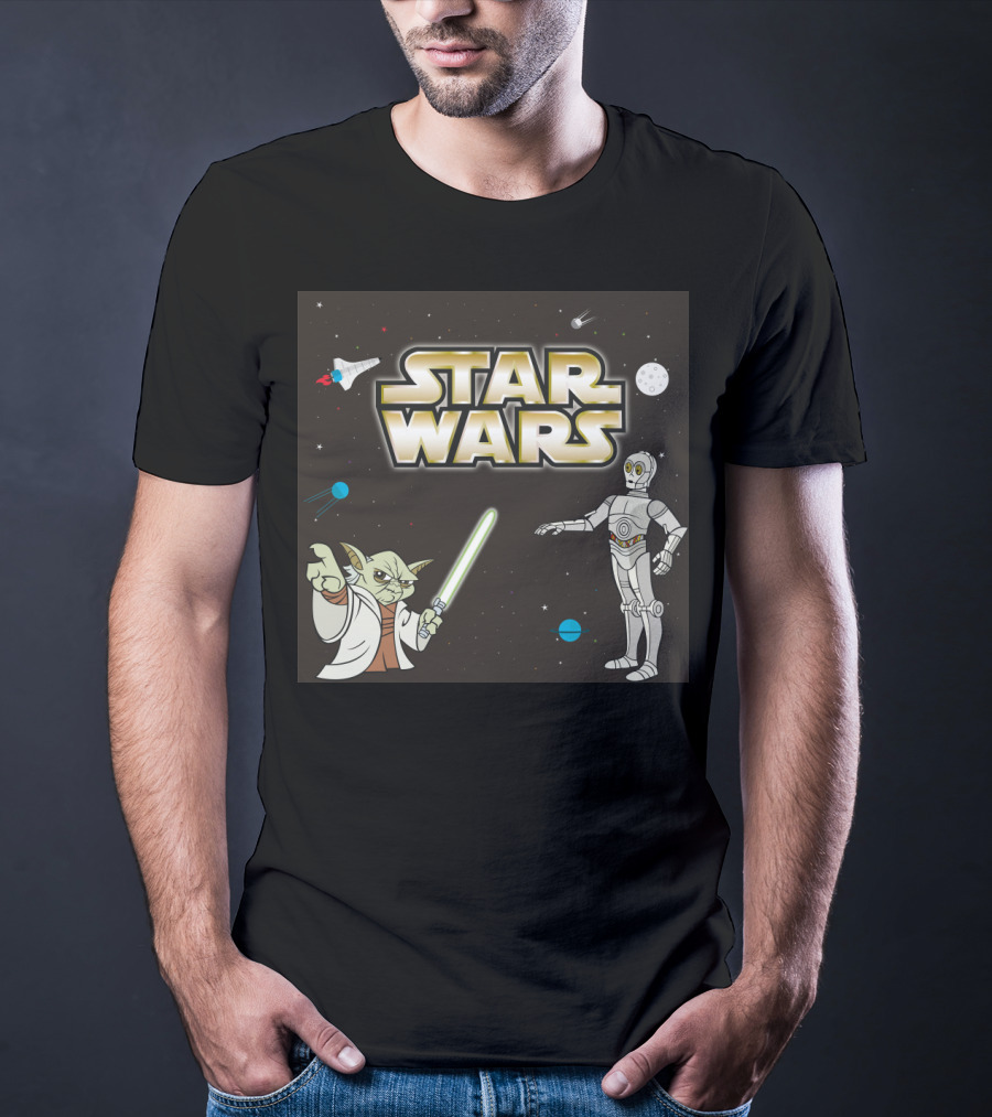 Star Wars Yoda And C-3PO Space Adventure Scene T-Shirt