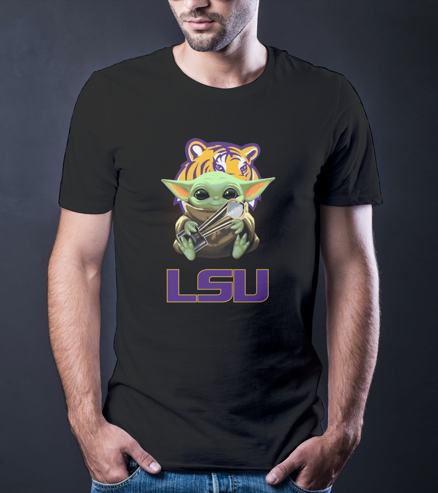 LSU Baby Yoda Holding Trophy Tiger T-Shirt