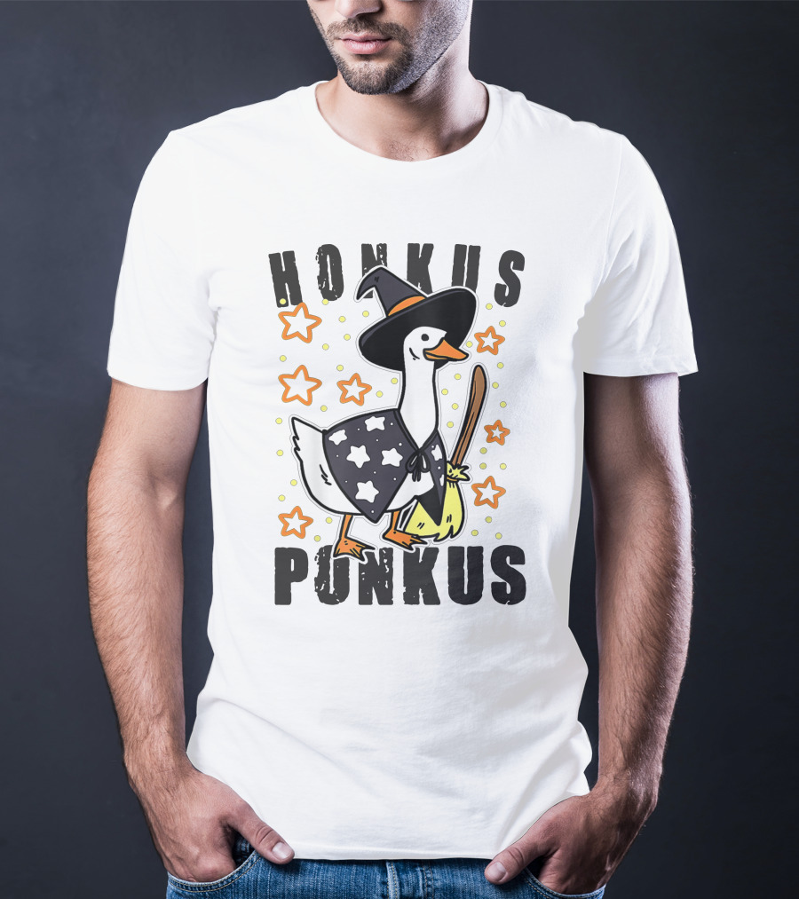 Honkus Ponkus Duck In Witch Costume With Stars And Broom T-Shirt