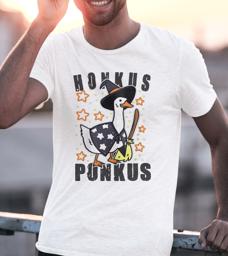 Honkus Ponkus Duck In Witch Costume With Stars And Broom T-Shirt