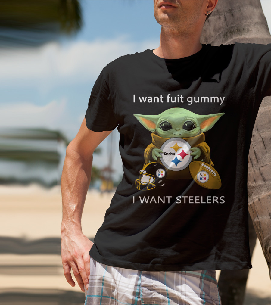 I Want Fuit Gummy I Want Steelers Baby Alien Star Steelers Football Helmet T-Shirt