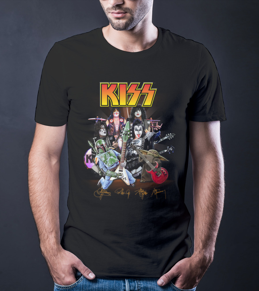 Kiss Star Wars Crossover With Boba Fett And Grogu Guitar Band Members T-Shirt