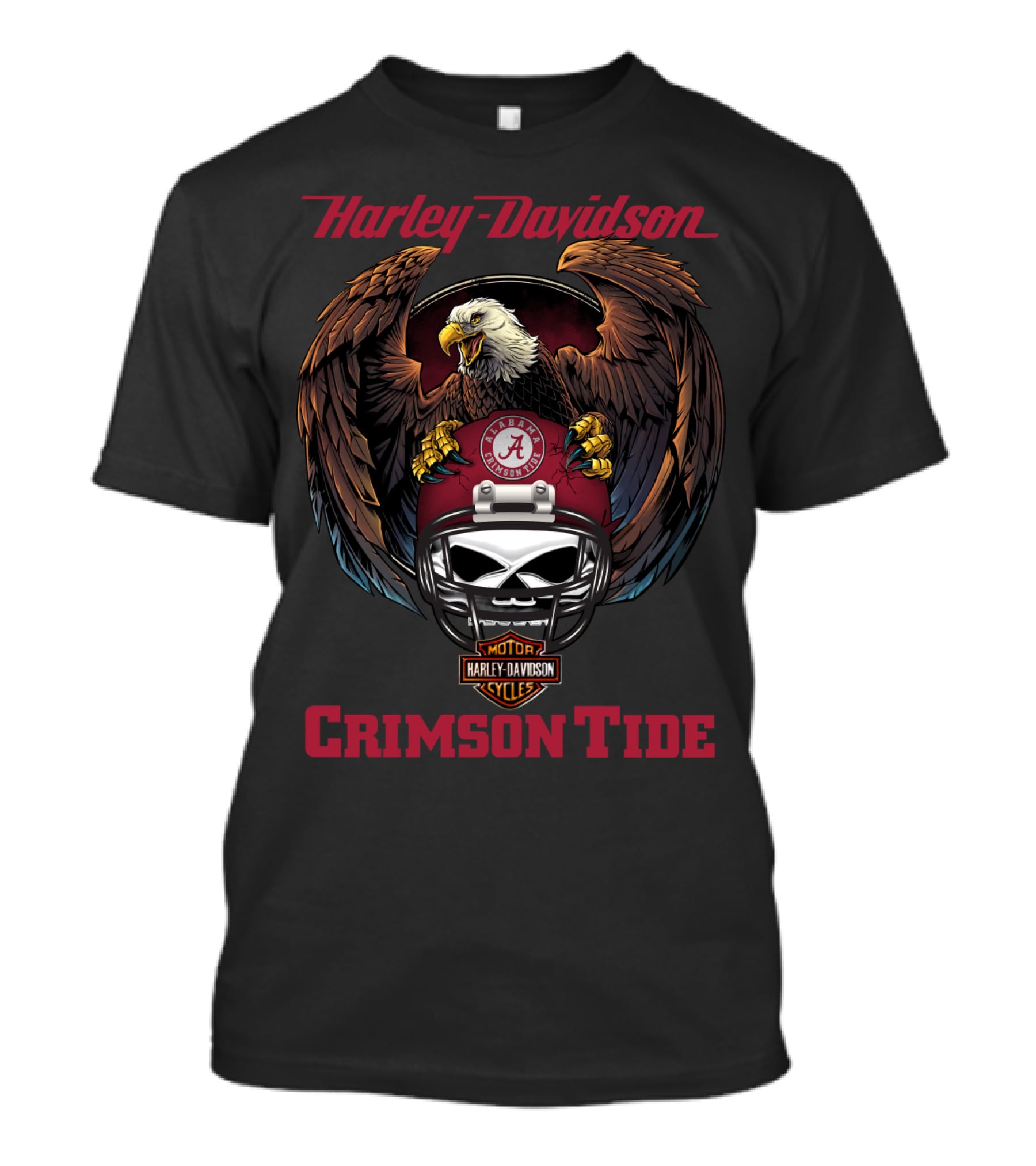 Harley Davidson Crimson Tide Alabama Football Eagle Skull Helmet T-Shirt