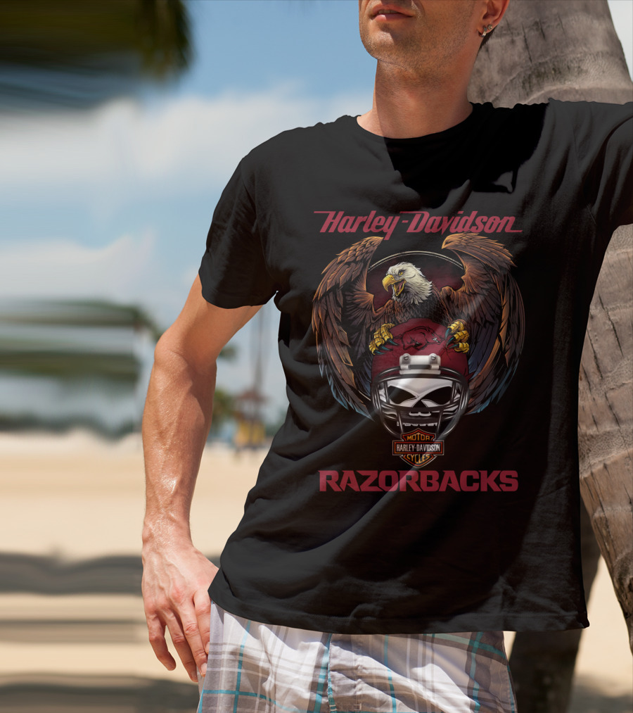 Harley Davidson Razorbacks Ncaa Eagle Helmet T-Shirt