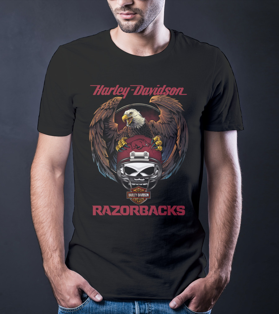 Harley Davidson Razorbacks Ncaa Eagle Helmet T-Shirt