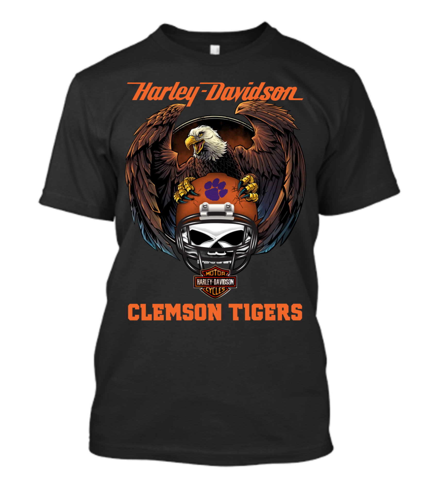 Harley Davidson Clemson Tigers Ncaa Football Skull Helmet Eagle T-Shirt