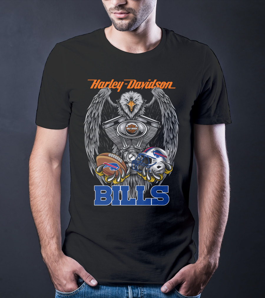 Harley Davidson Bills Nfl Football Engine Eagle T-Shirt