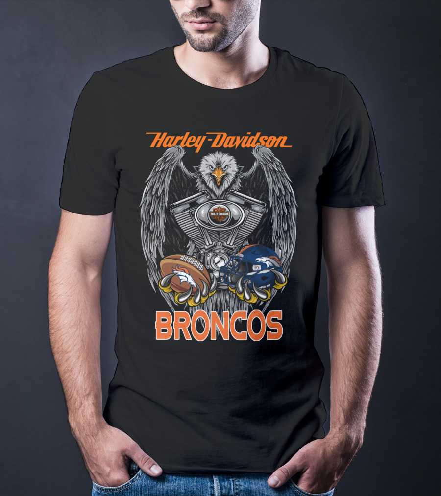 Harley Davidson Broncos Eagle Nfl Football Helmet Engine T-Shirt