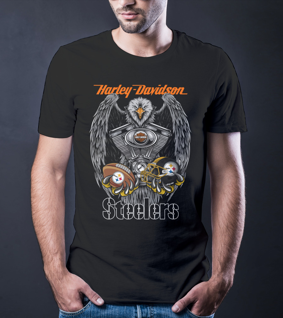 Harley Davidson Steelers Eagle Engine Football Helmet T-Shirt