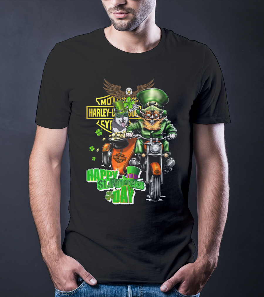 Motor Harley Davidson Cycles Alaskan Malamute Happy St. Patrick's Day T-Shirt
