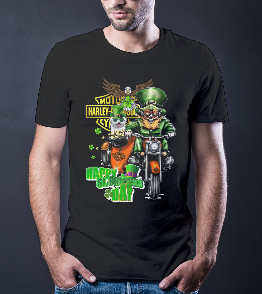 Harley Davidson Motor Cycles St Patrick's Day Bichon Frise 47 Leprechaun Motorcycle Rider T-Shirt