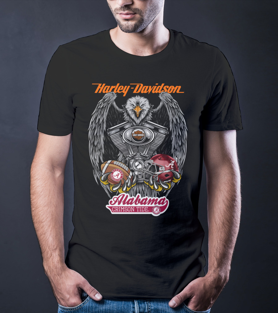 Harley Davidson Alabama Crimson Tide Ncaa Football Helmet And Eagle T-Shirt