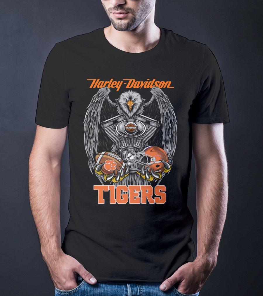 Harley Davidson Tigers Football Motorcycle Engine T-Shirt