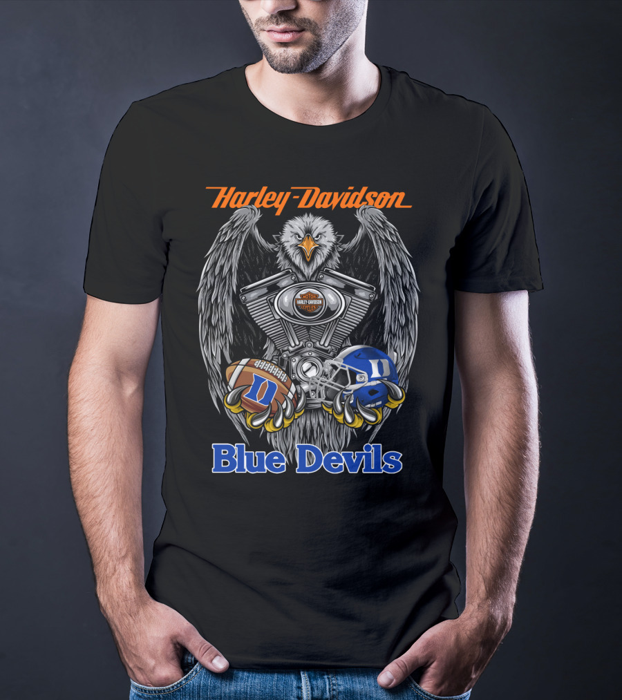 Harley Davidson Blue Devils Engine Eagle Football Helmet T-Shirt