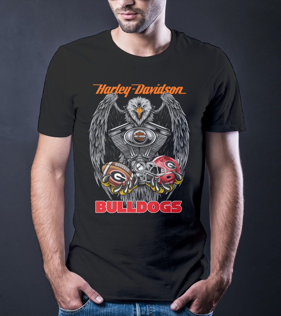 Harley Davidson Bulldogs Ncaa 46 Georgia Bulldogs Football Helmet And Engine Eagle T-Shirt