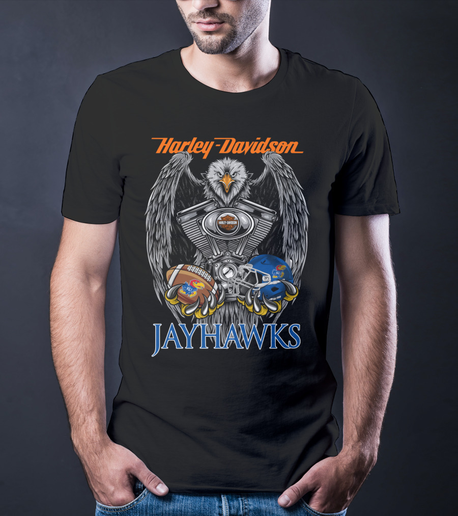 Harley Davidson Jayhawks Kansas Football Helmet And Ball T-Shirt