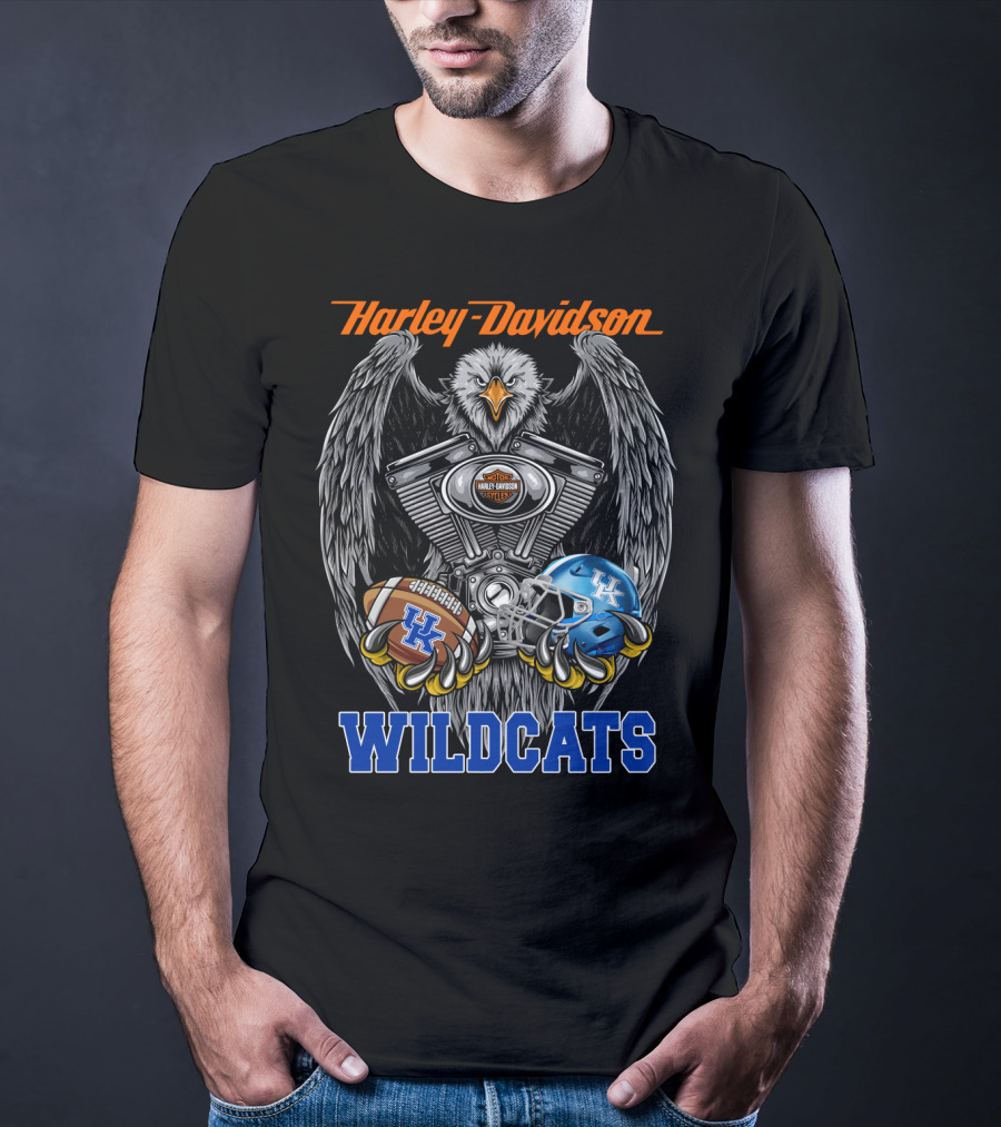 Harley Davidson Wildcats Uk Ncaa Football Helmet And Engine Eagle T-Shirt