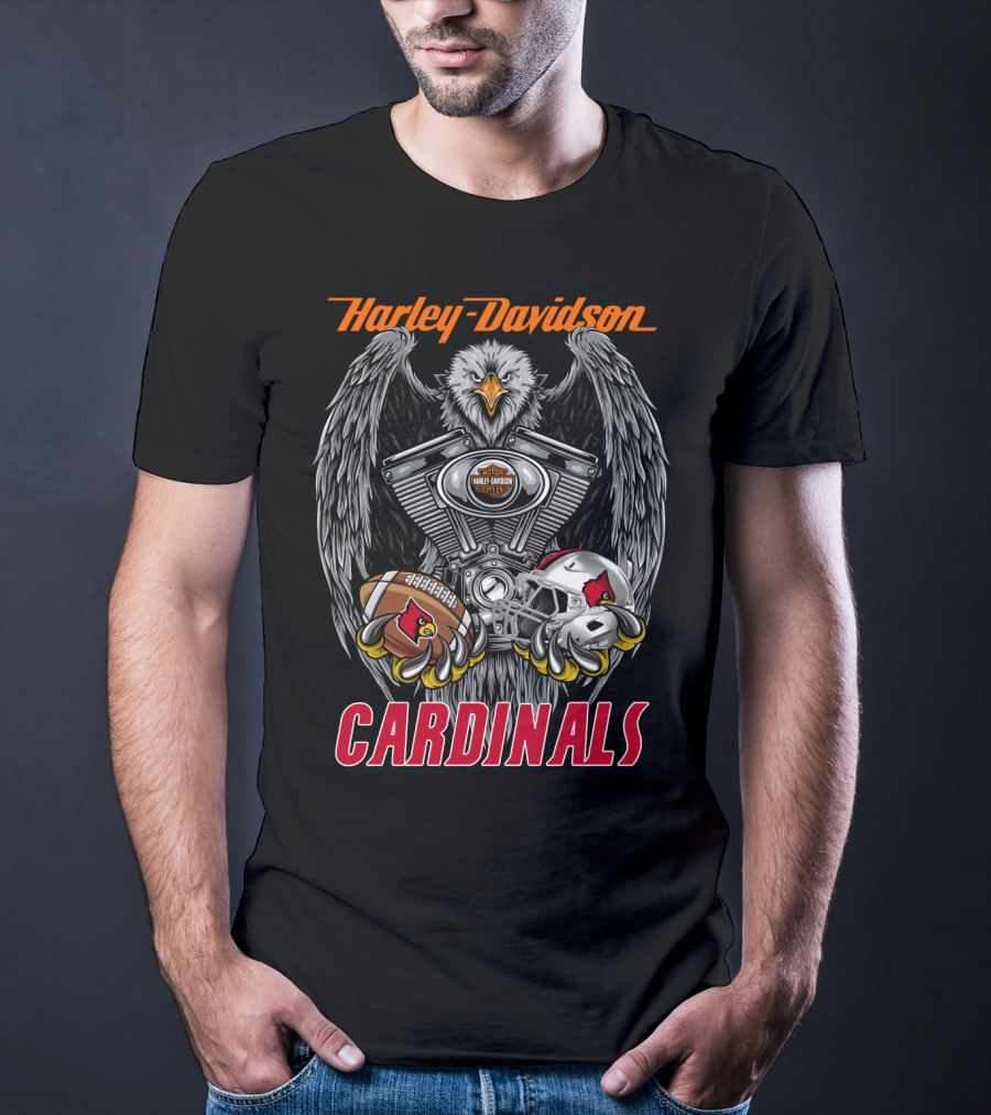 Harley Davidson Cardinals Ncaa Football Helmet And Eagle Engine T-Shirt
