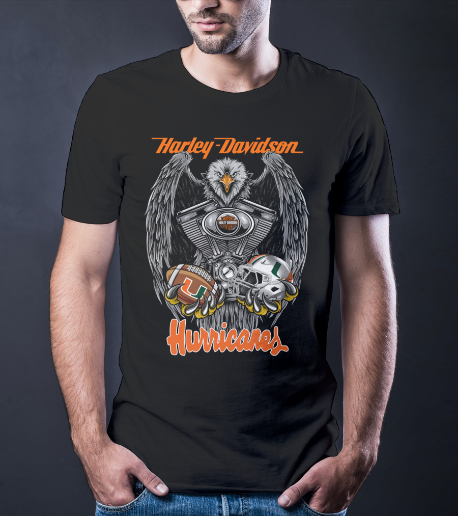 Harley Davidson Hurricanes Miami Football Helmet Engine Eagle T-Shirt