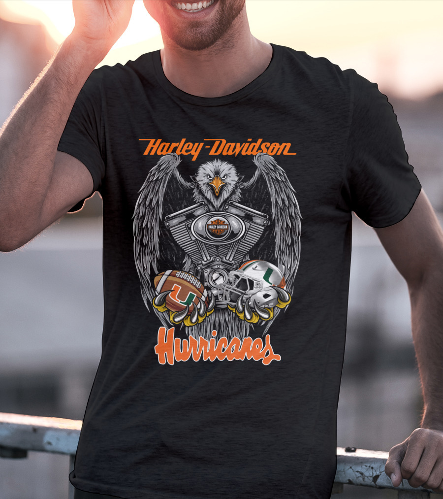 Harley Davidson Hurricanes Miami Football Helmet Engine Eagle T-Shirt