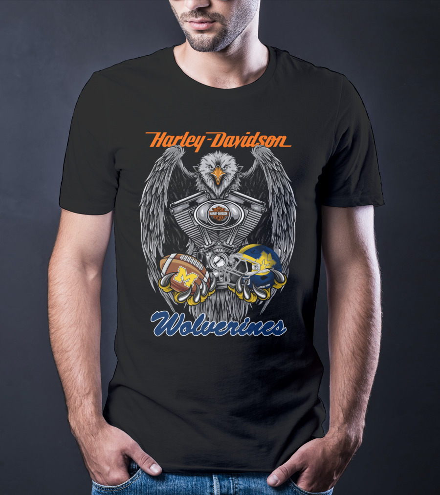 Harley Davidson Wolverines Ncaa Football Helmet Eagle T-Shirt