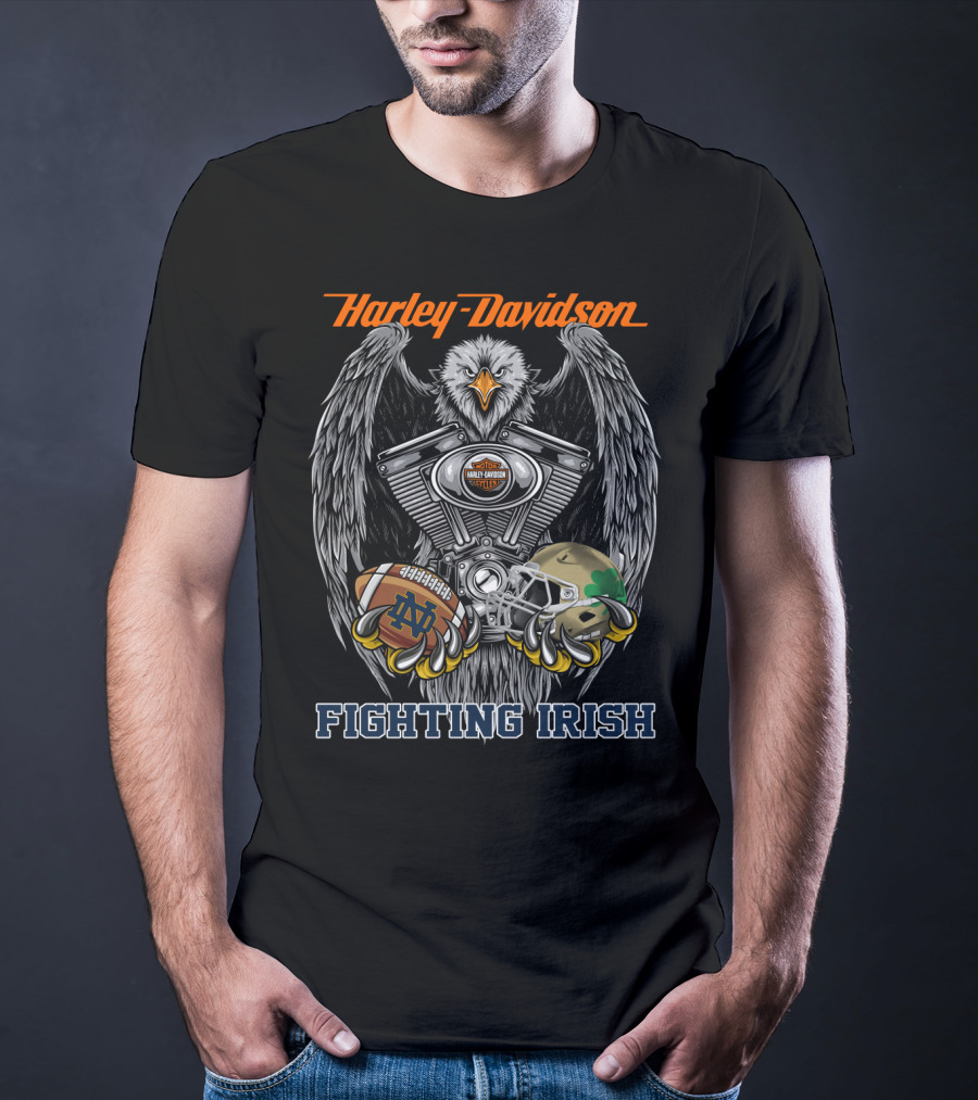 Harley Davidson Fighting Irish Notre Dame Football Eagle Engine T-Shirt