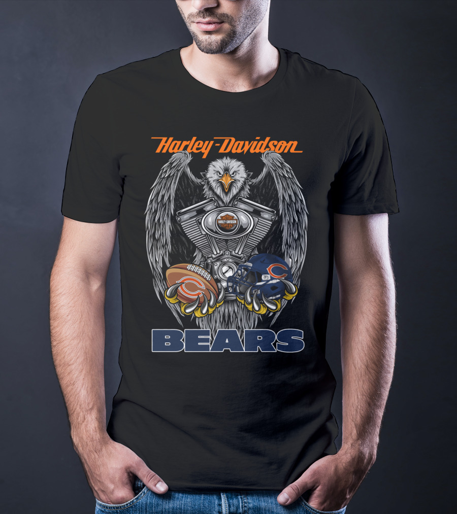 Harley Davidson Bears Football Helmet And Eagle Engine T-Shirt
