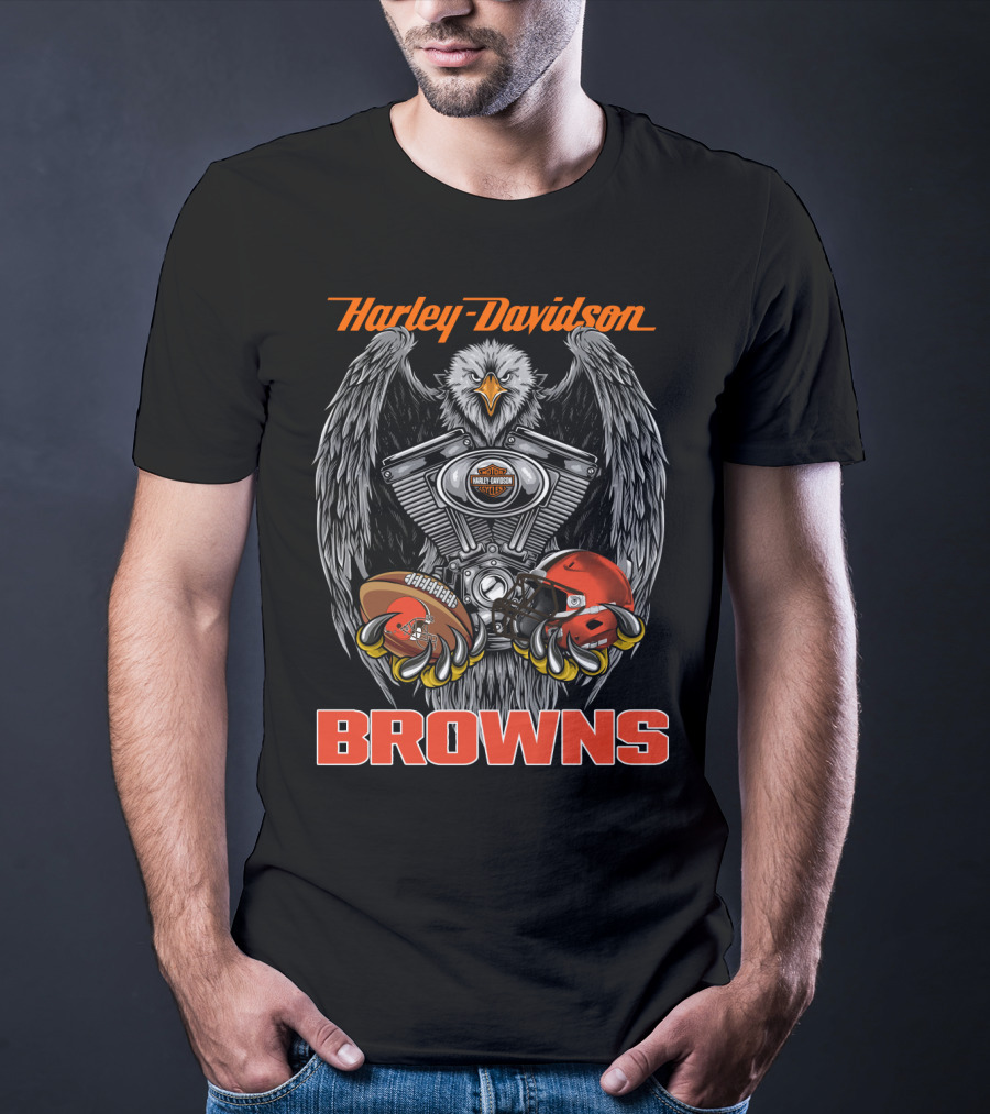 Harley Davidson Browns Eagle Engine Football Helmet T-Shirt