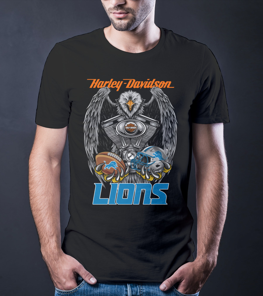 Harley Davidson Detroit Lions Eagle Football Engine T-Shirt
