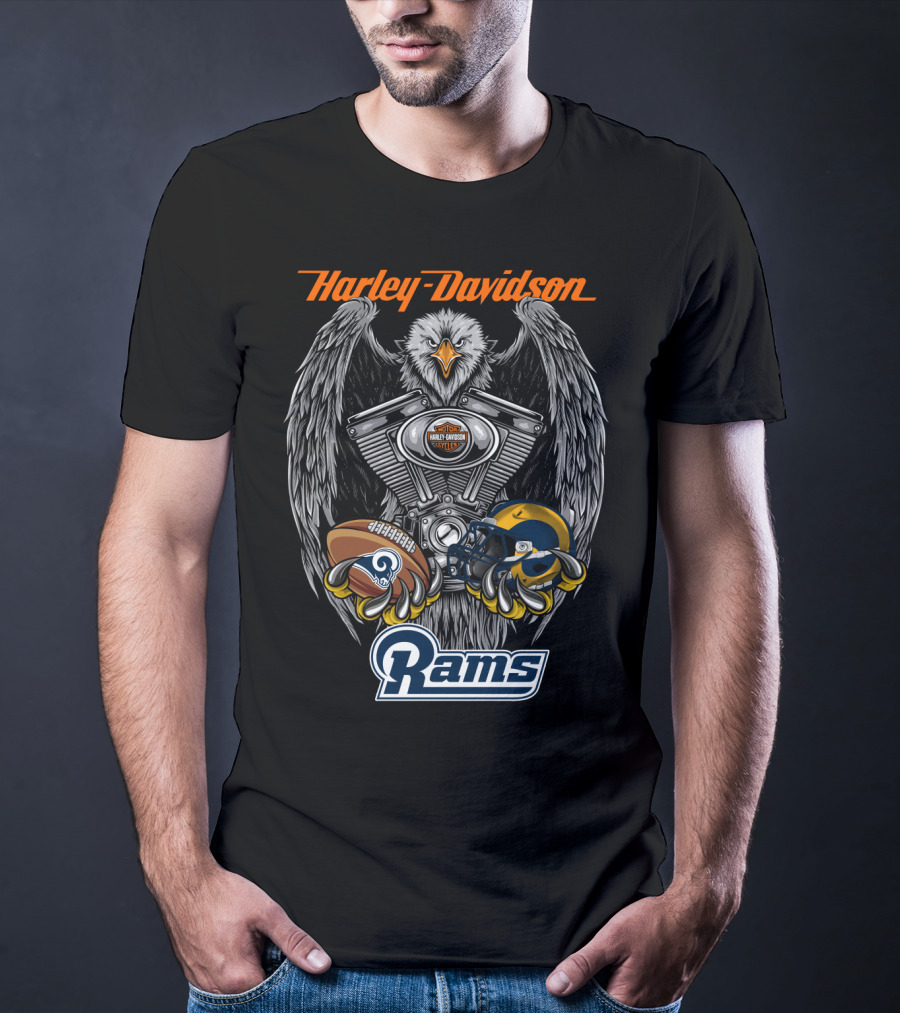 Harley Davidson Seattle Rams Nfl Lar Football Eagle Engine T-Shirt