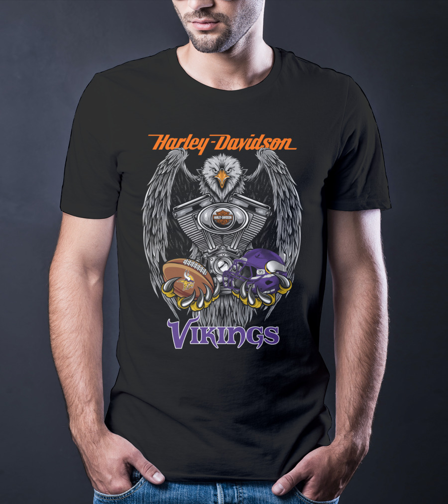 Harley Davidson Seattle Vikings Football Eagle Engine Art T-Shirt