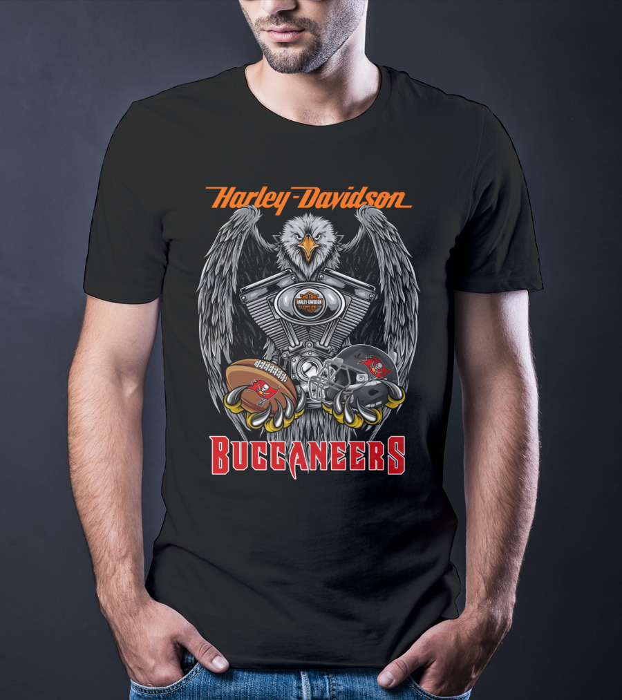 Harley Davidson Buccaneers Eagle Nfl Tbb Football Helmet And Engine T-Shirt