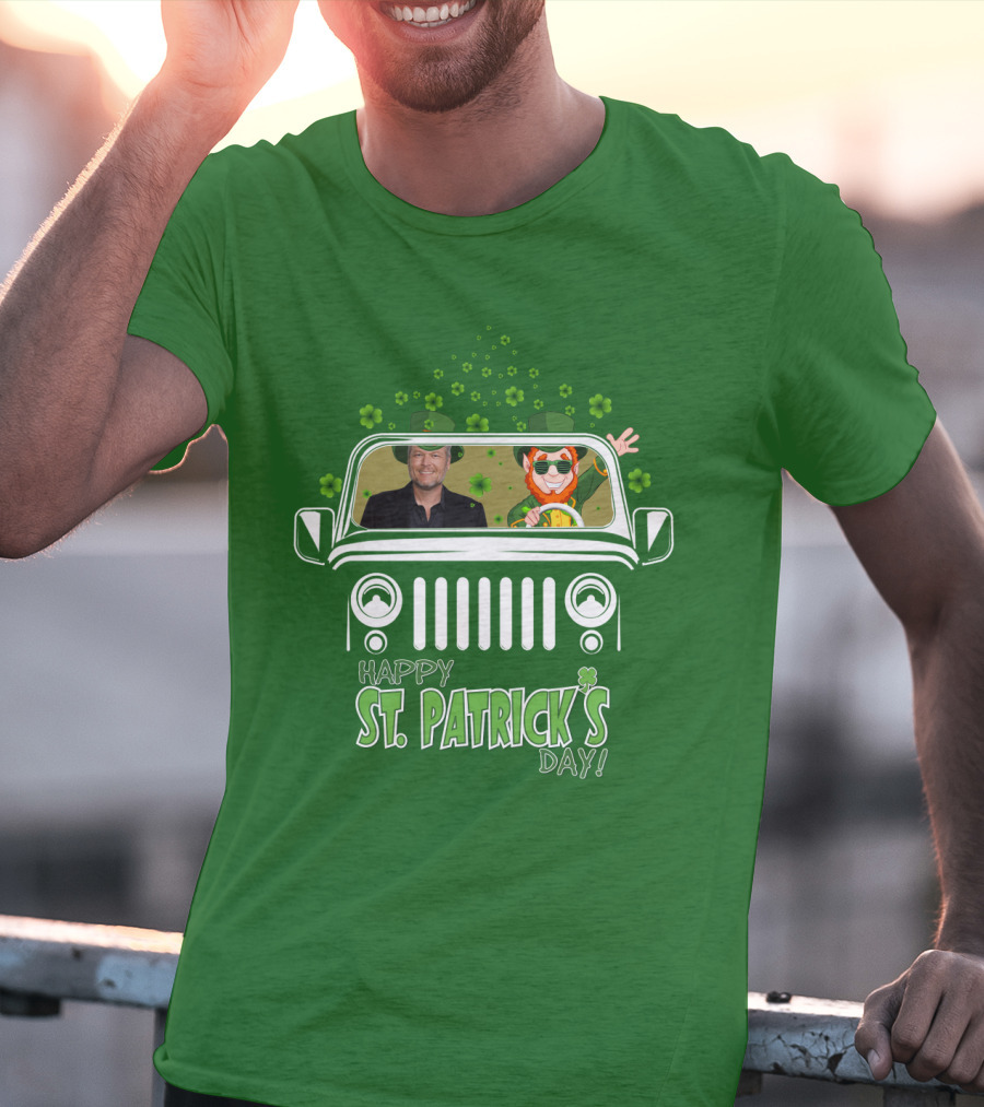 Blake Shelton Happy St. Patrick's Day Jeep Leprechaun And Clover Ride T-Shirt