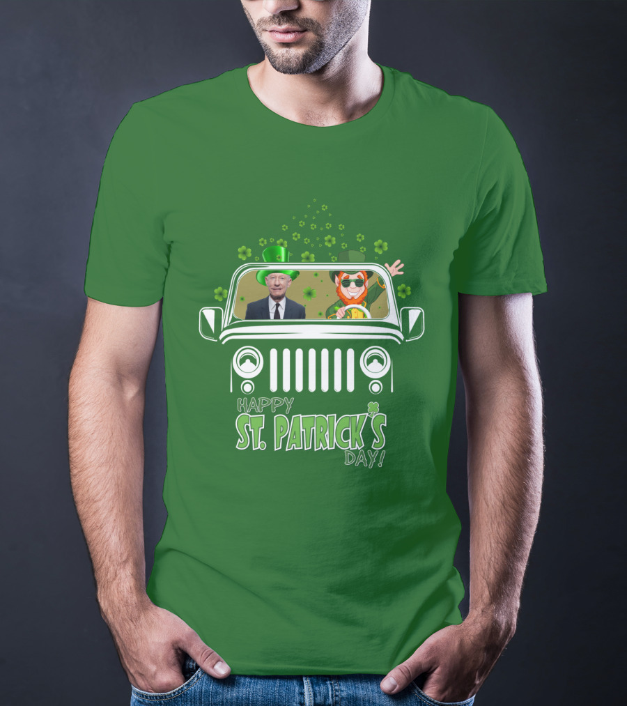 Happy St. Patrick's Day 51 Lyle Lovett Jeep With Leprechaun And Shamrocks T-Shirt