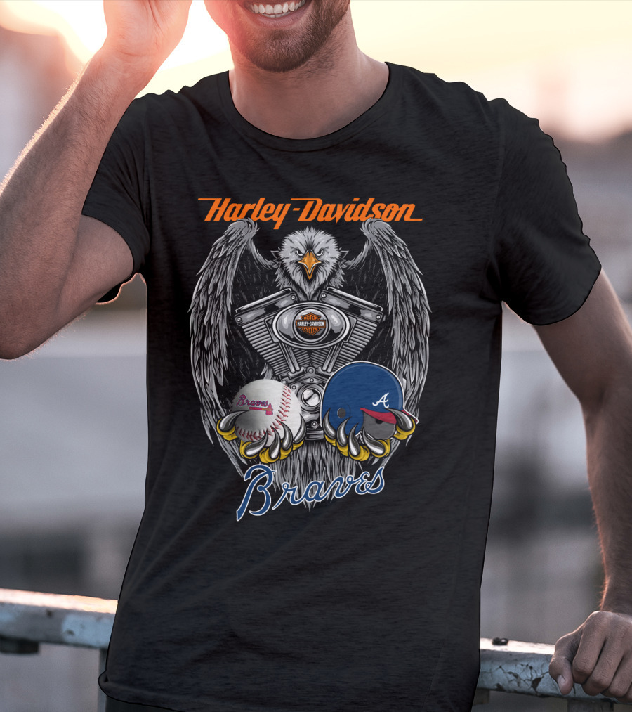 Harley Davidson Braves Baseball Eagle Engine T-Shirt