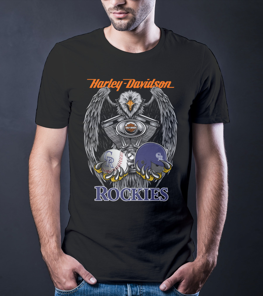 Harley Davidson Rockies Cr Logo Eagle Baseball Helmet T-Shirt
