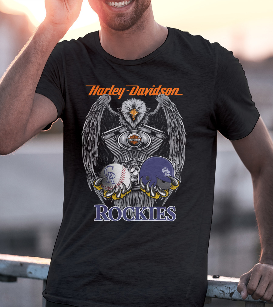 Harley Davidson Rockies Cr Logo Eagle Baseball Helmet T-Shirt