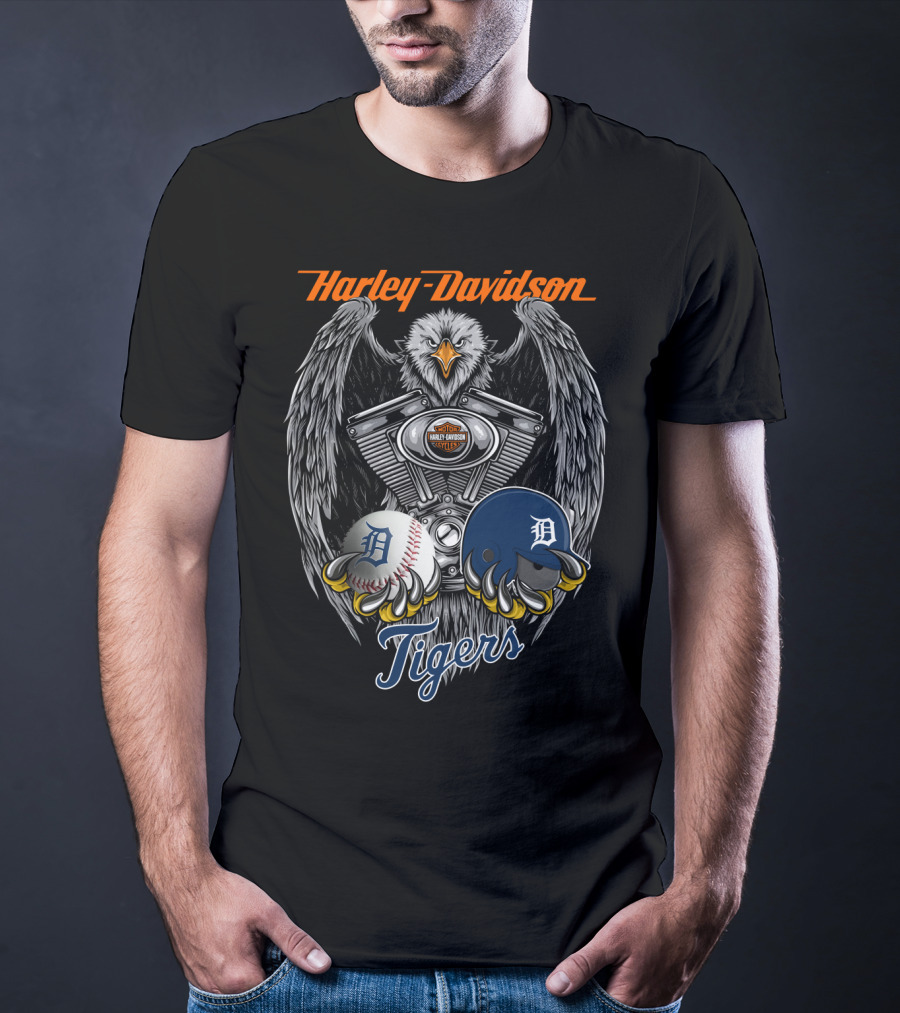 Harley Davidson Tigers Baseball Detroit Eagle Engine T-Shirt