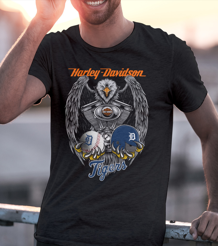 Harley Davidson Tigers Baseball Detroit Eagle Engine T-Shirt