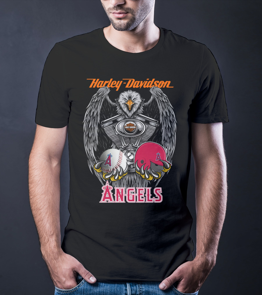 Harley Davidson Mlb Angels Eagle V-Twin Baseball Helmet T-Shirt