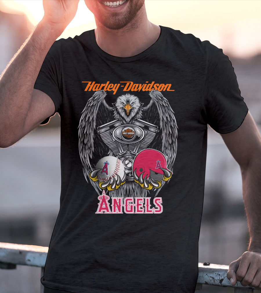 Harley Davidson Mlb Angels Eagle V-Twin Baseball Helmet T-Shirt