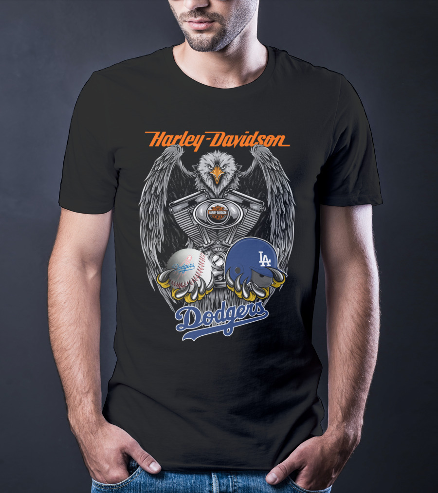 Harley Davidson Los Angeles Dodgers Mlb Eagle Engine Baseball Helmet T-Shirt