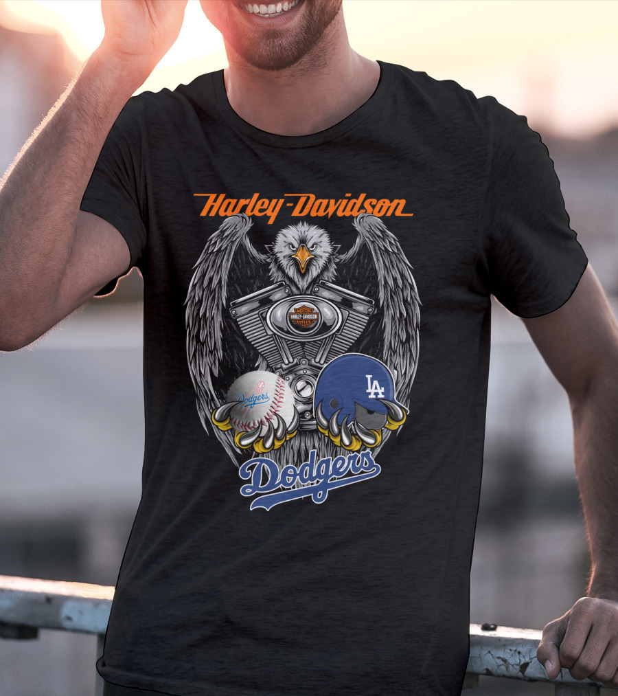 Harley Davidson Los Angeles Dodgers Mlb Eagle Engine Baseball Helmet T-Shirt