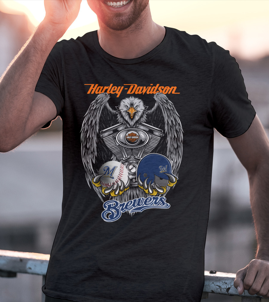 Harley Davidson Milwaukee Brewers Eagle Baseball Engine T-Shirt