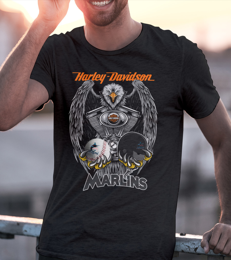 Harley Davidson Eagle Miami Marlins Baseball Helmet T-Shirt