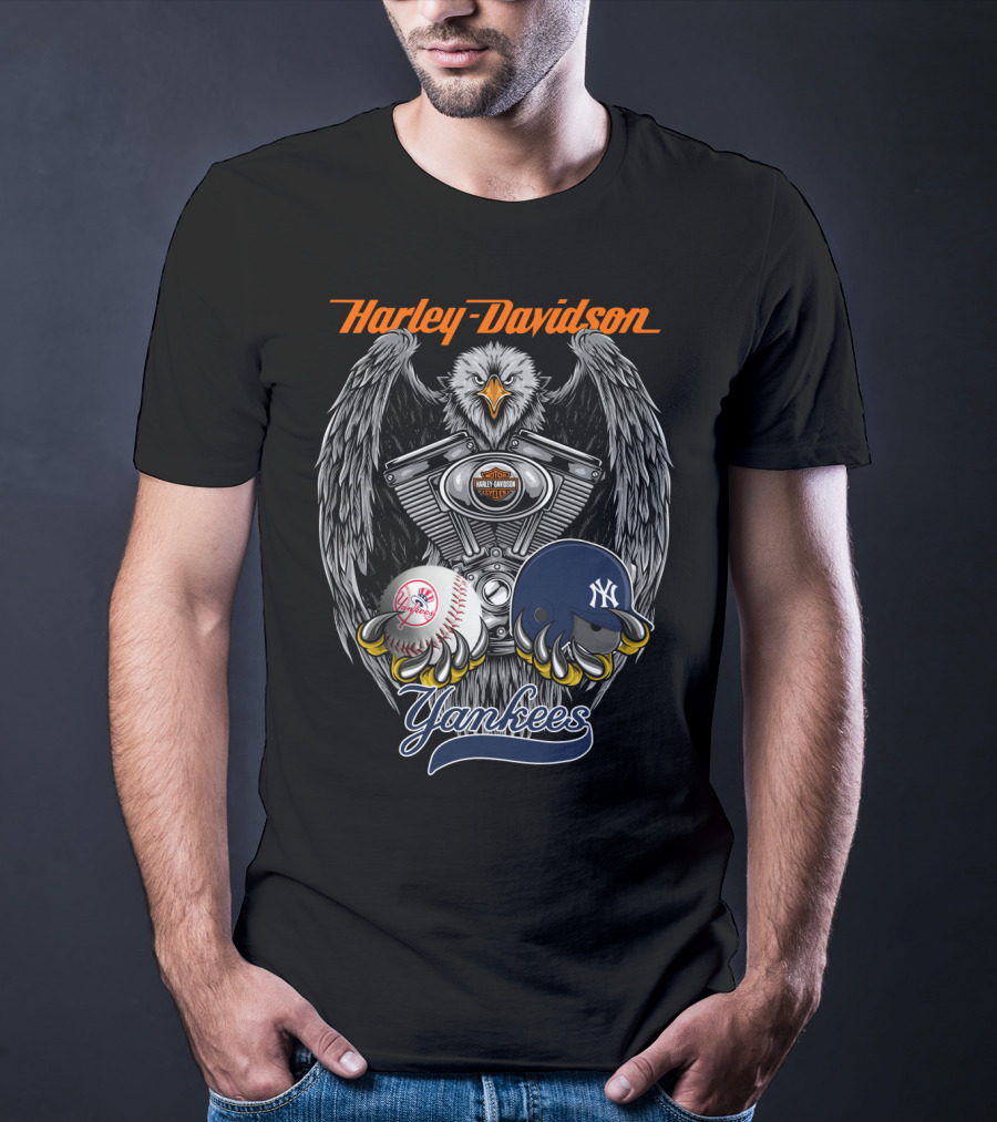 Harley Davidson Yankees Eagle Mlb Nyy Baseball Helmet And Ball T-Shirt